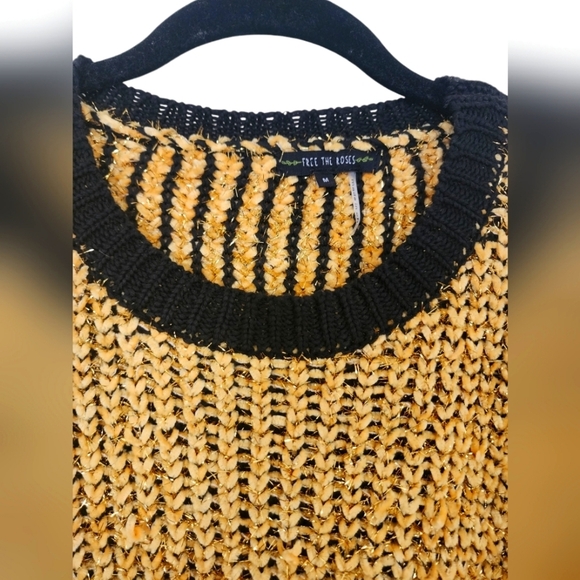FREE THE ROSES Unique black & yellow chunky knit sweater, size M, Y2K vintage - Picture 3 of 6